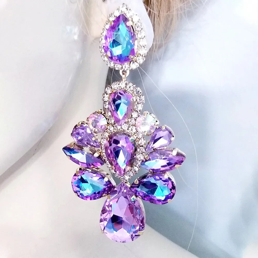 Purple Crystal Dangle Earrings for Women Studs Wedding Free Shipping Fashion Water Drop Statement Rhinestone Earrings Jewelry