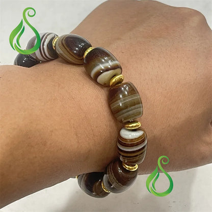 Tibetan Style Black and White Agate Bracelet Barrel Beads Twisted Stripe Jewelry