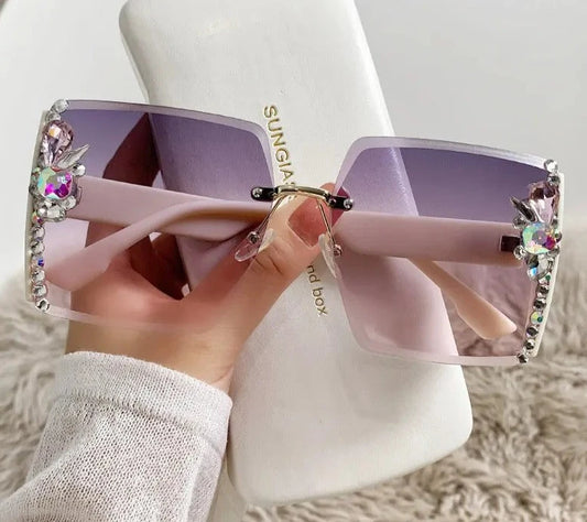 Fashion Rhinestone Oversized Square Sunglasses