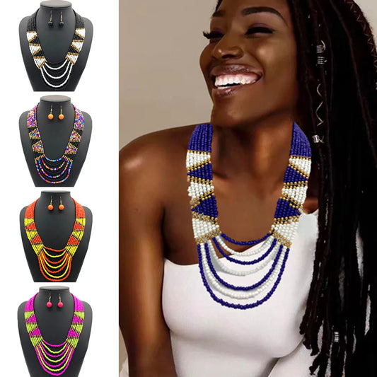 African Beads For Women Ethnic Statement Jewelry Sets Bohemian Necklace & Earrings