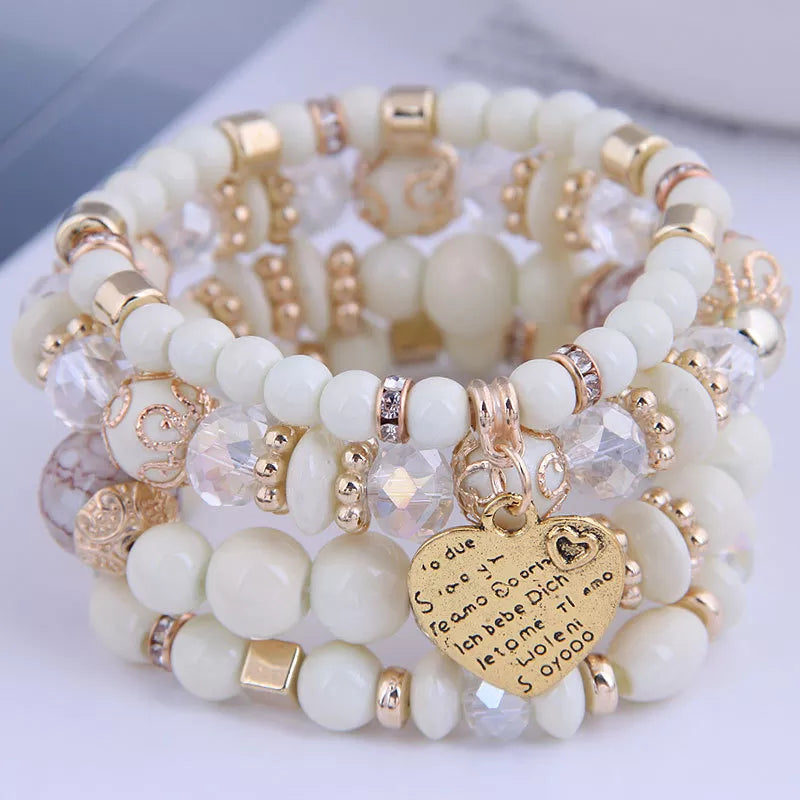 Bohemian White Crystal Beads Strand Bracelets