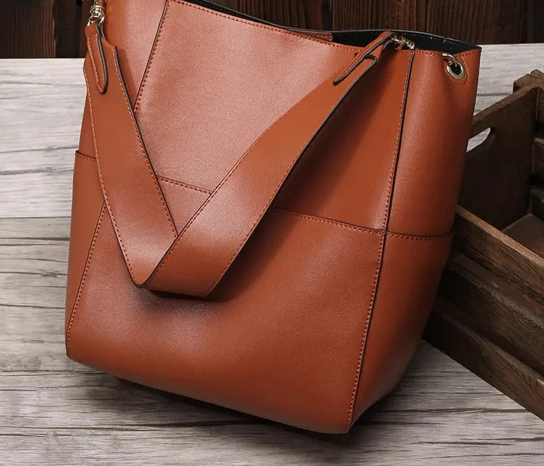 Vintage Genuine Leather Bucket Shoulder Bag