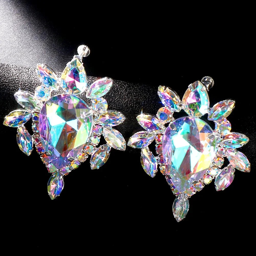 Exaggerated Water Drop Earrings Color Rhinestone