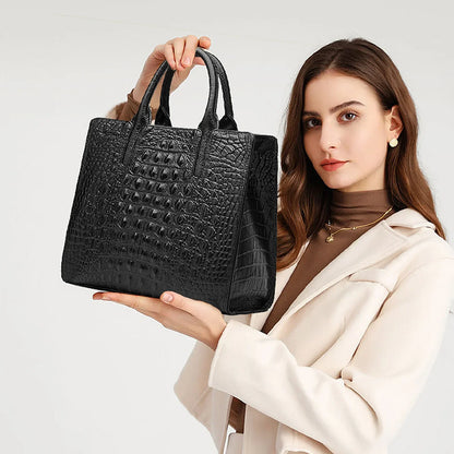 Genuine Leather Large Capacity Tote Bag Crocodile Pattern