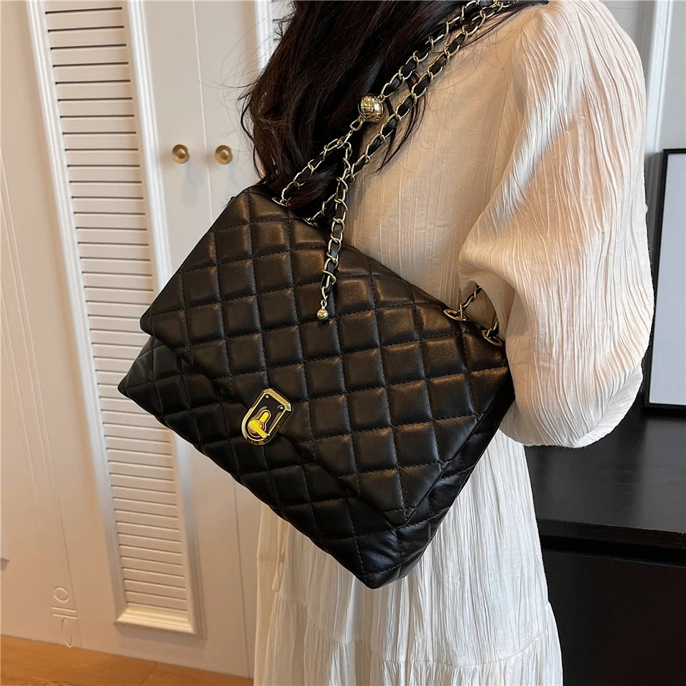 Quilted Leather Double Chain Shoulder Bags