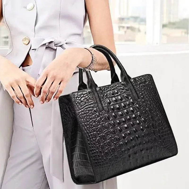 Genuine Leather Large Capacity Tote Bag Crocodile Pattern