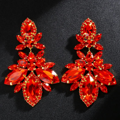 Stonefans Red Rhinestone Water Drops Earrings for Women Party Queen Accessories Crystal Statement Dangle Earrings Stud Jewelry