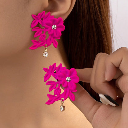 Fashion Fushsia Big Flower Drop Earrings