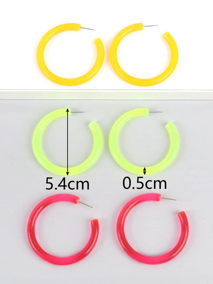 4Pairs/Set Neon Color Acrylic Hoop Earrings Set for Women Rock Punk Fluorescent Large Round Hoops Earring Party Jewelry Gifts
