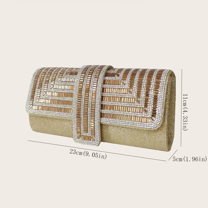 Gold Crystal Envelope Evening Clutch Bag