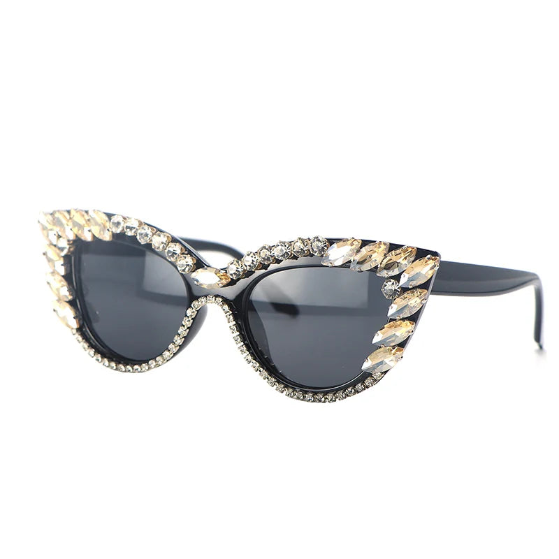 Fashion Rhinestone Sunglasses For Women Cat Eye Spectacle Frame Multicolor Suitable Variety Girl UV Protection Glasses