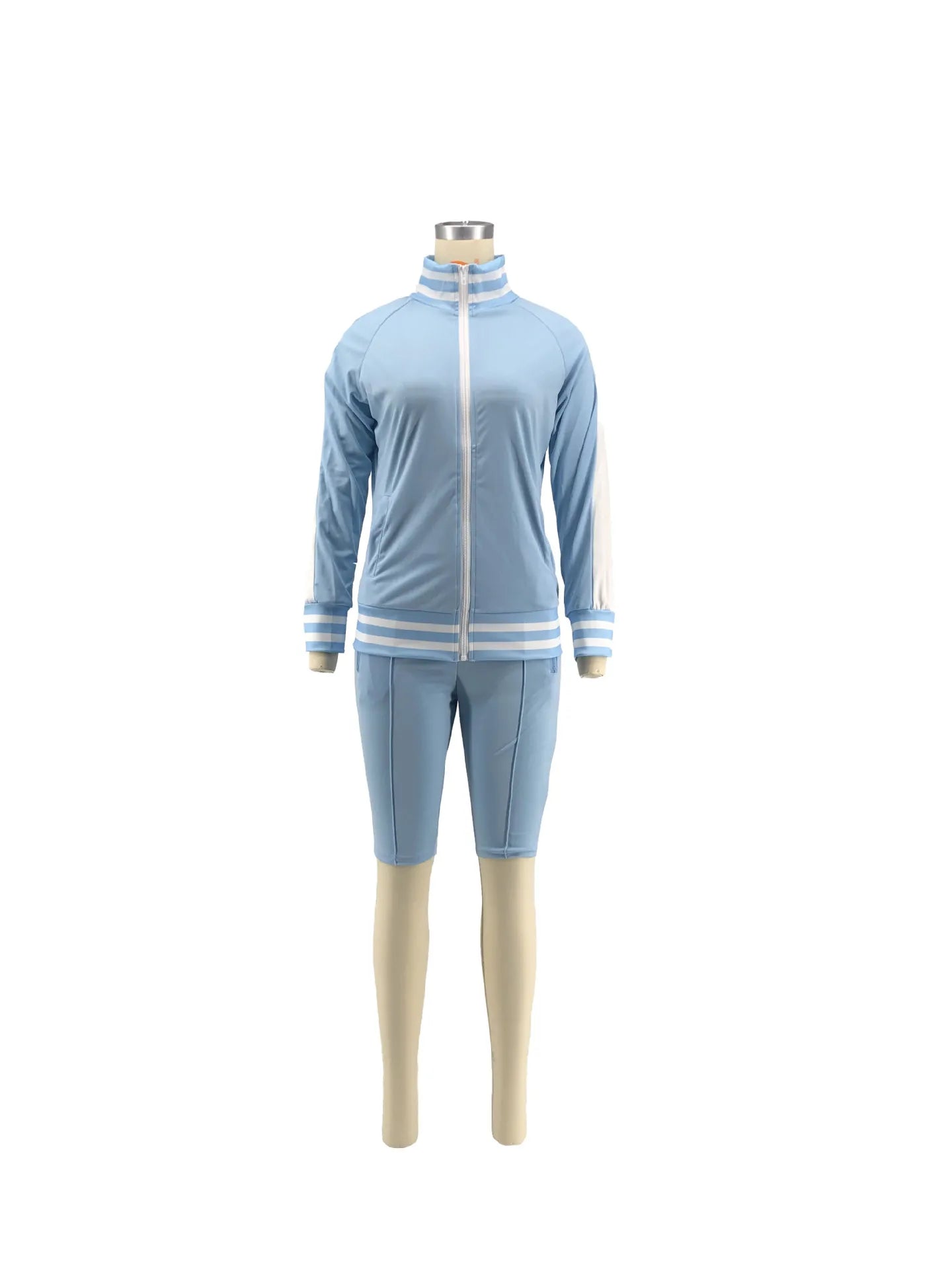 Women Sport 2 Piece Shorts OutfitsJogging Suits Cold Shoulder Zipper Jacket