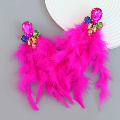 Exquisite Feather Tassel Decor Big Dangle Drop Earrings