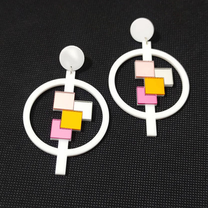 Mirror Acrylic Mosaic Geometric Earrings