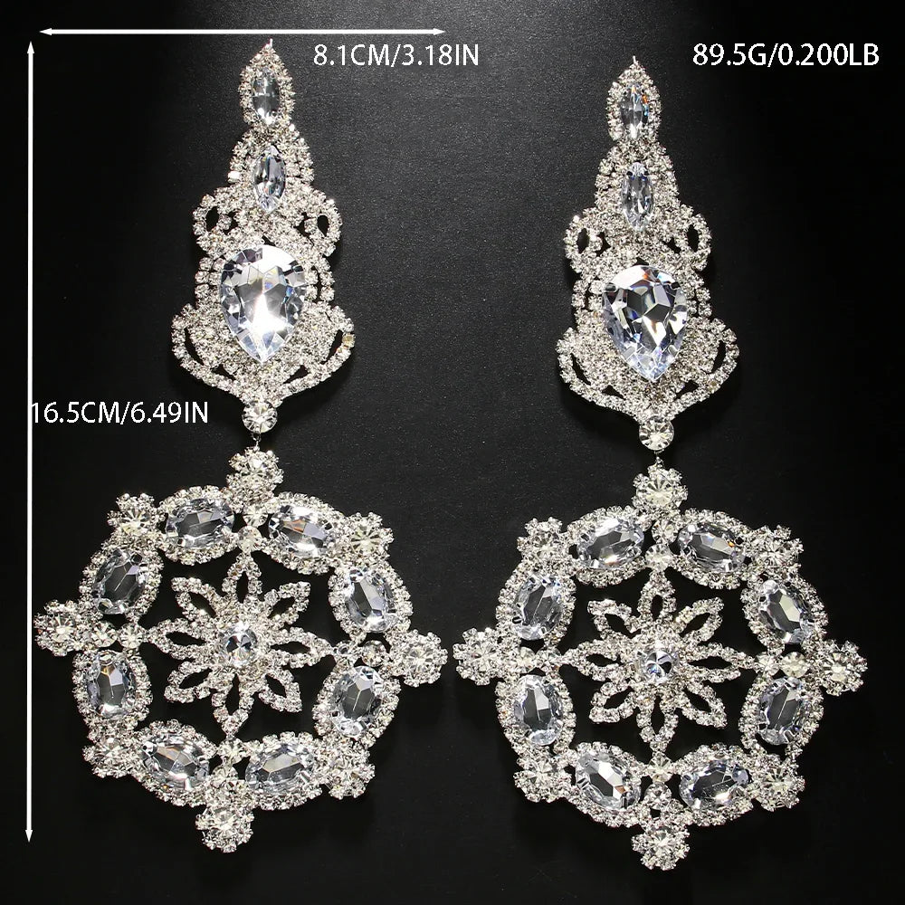 Fashion Rhinestone Exaggerated Flower Earrings