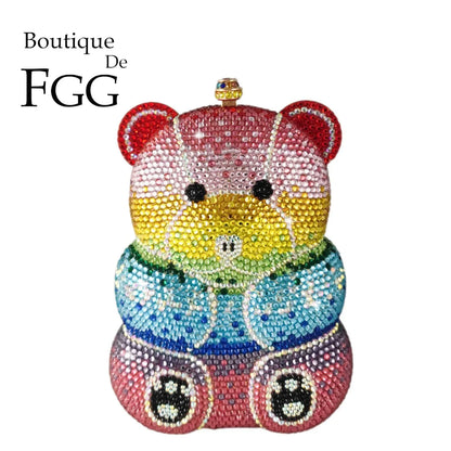 Boutique De FGG (in stock)Teddy Clutch Minaudiere Bag Women Crystal Evening Handbags and Purses Wedding Party Rhinestone Bag