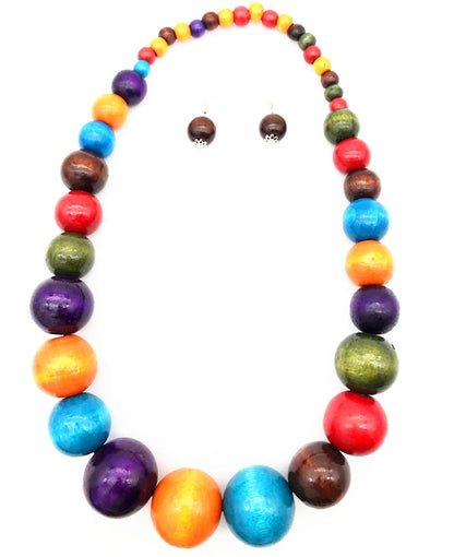 Ethic Style Wood Bead Necklace & Earrings Set