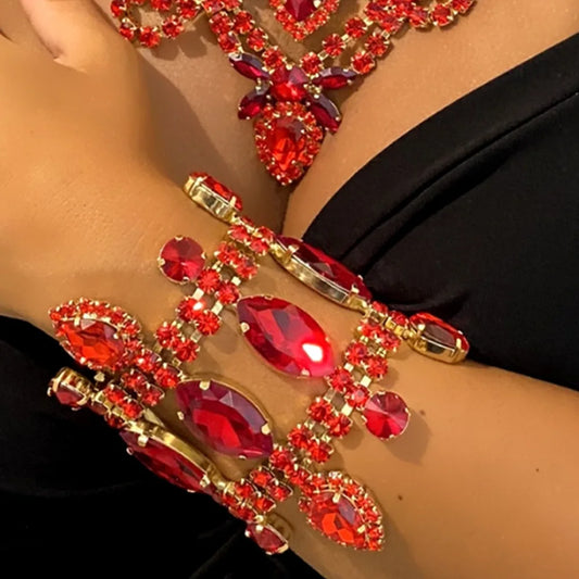 Exaggerated Rhinestone Hot Red Hollow Water Drop Bracelet