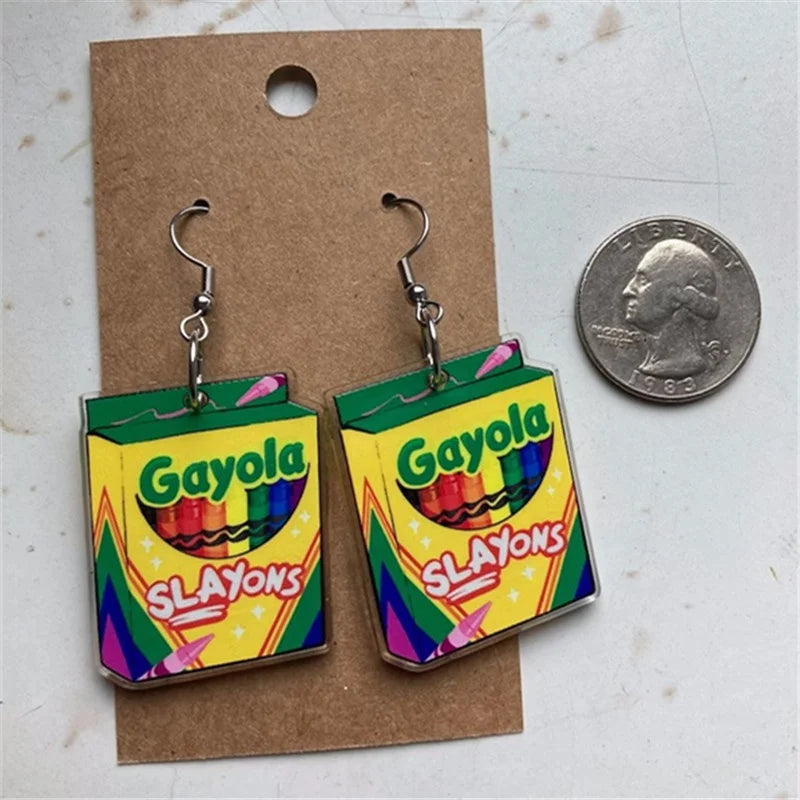 Gayola Slayons Acrylic Double-sided Printing Women&#39;s Earrings Crayon Earrings Personalized Painting Art Novel Unique Earrings