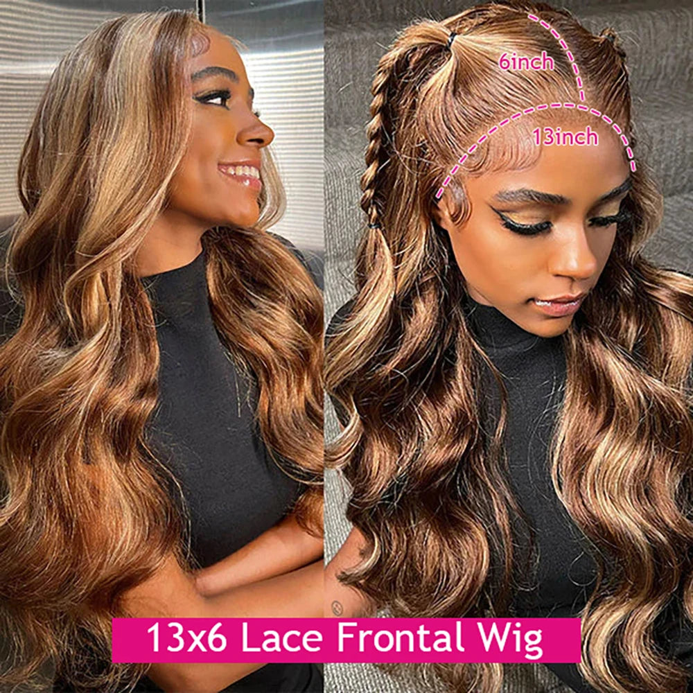 Honey Blonde Ombre Lace Front Glueless Wig Body Wave 13x6 HD Lace Frontal