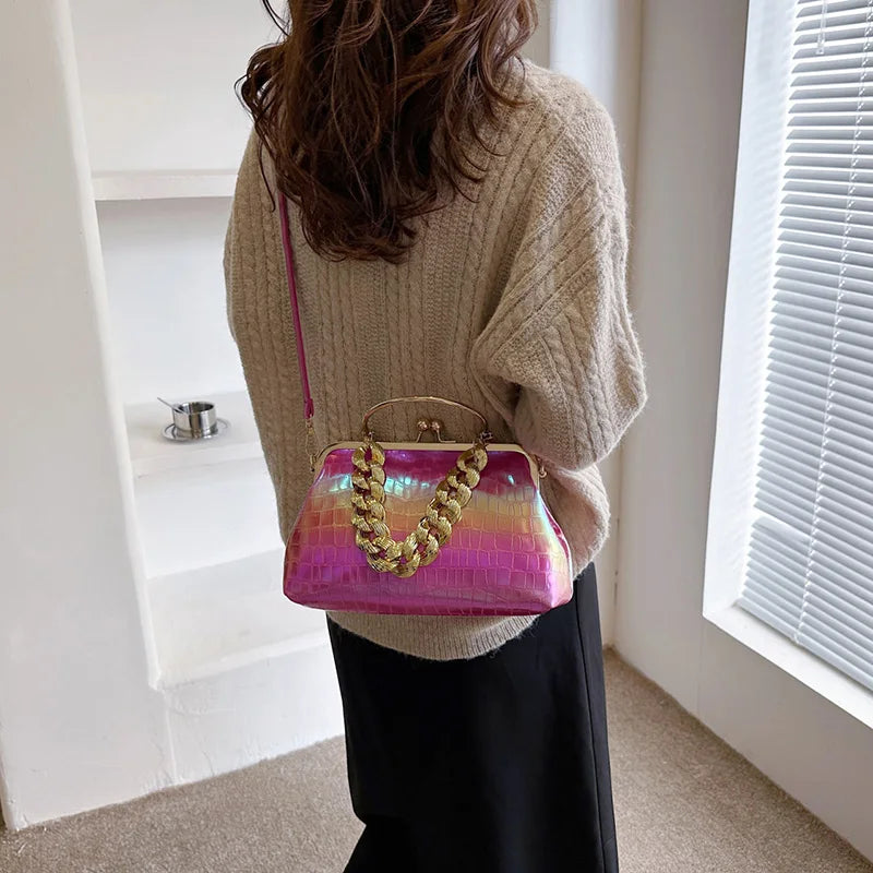 Luxury Chain Shoulder  Stone Pattern Shell  Clutch