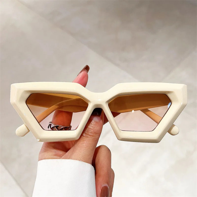 Fashion Vintage Rhombus Cat Eye Sunglasses Women For Men Trend Sun Glasses Punk Luxury Brand Designer Big Frame Eyeglasses UV400