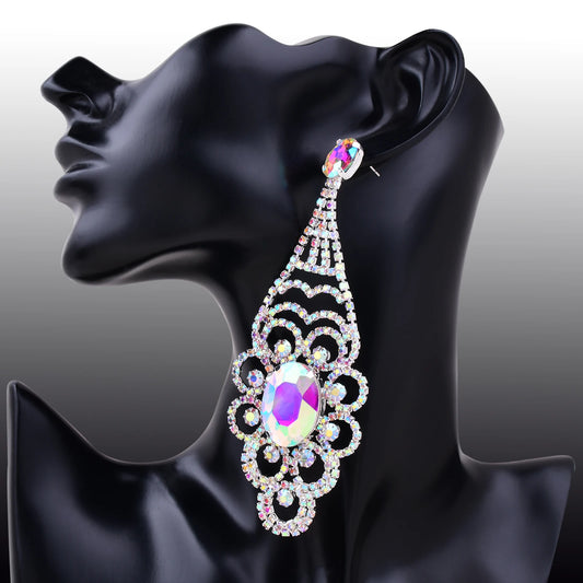 Gorgeous Rhinestone Flowers Shaped Dangle Earrings For Women Fashion Jewelry Party Wedding