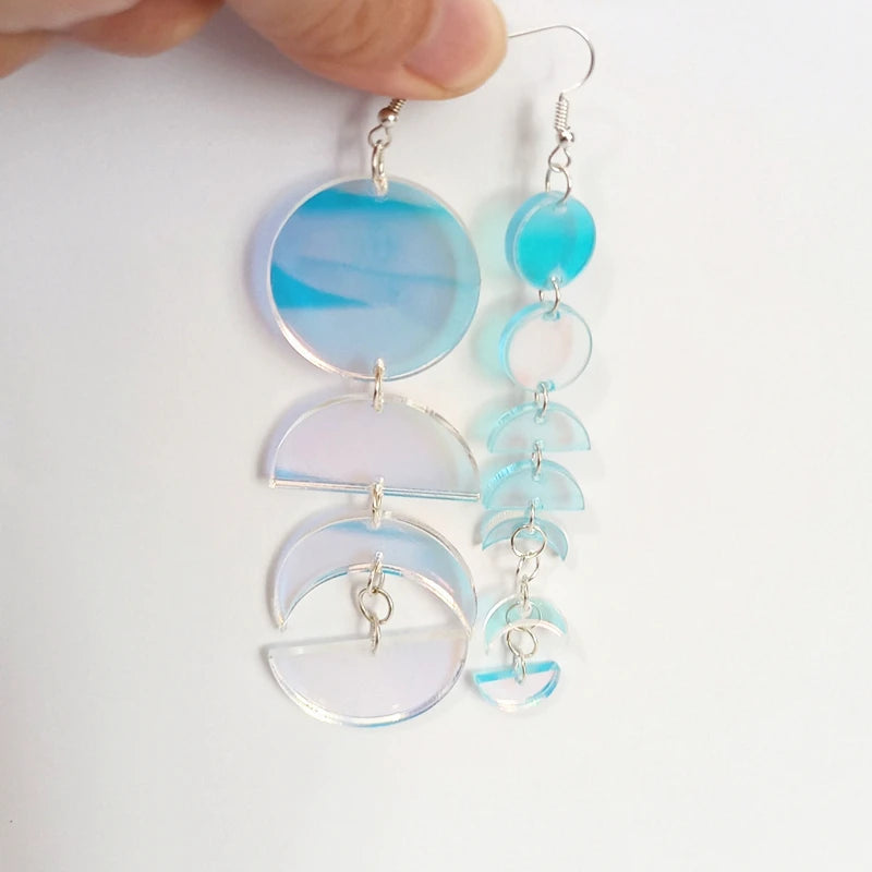 Iridescent  Acrylic Color Moon Round Long Earrings