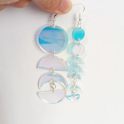 Iridescent  Acrylic Color Moon Round Long Earrings