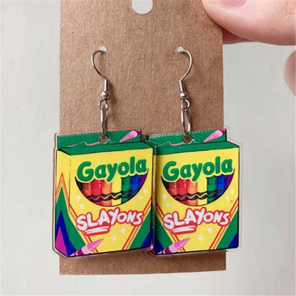 Gayola Slayons Acrylic Double-sided Printing Women&#39;s Earrings Crayon Earrings Personalized Painting Art Novel Unique Earrings