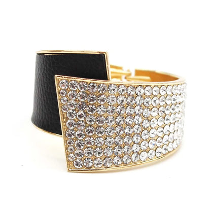 Fashion Geometric Cuff Bracelet For Women Crystal Spring Open Wide Leather Bracelet Trendy Party jewelry