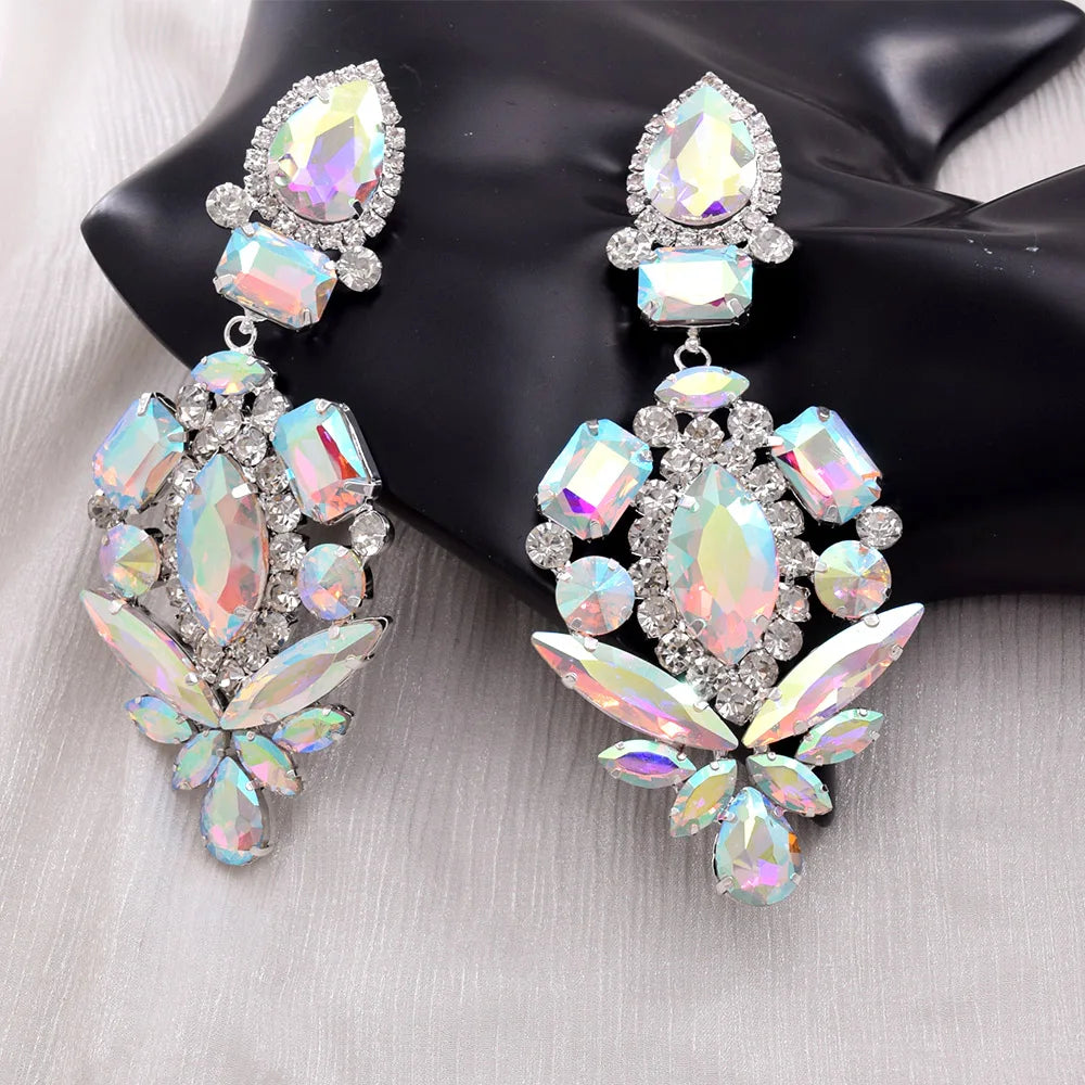 Crystal Dangle Long Earring Clip On