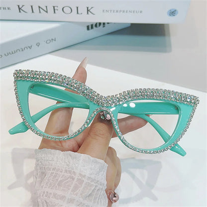 Luxury Diamond Cat Eye Reading Glasses Frames Anti Blue Light Optical Women Fashion Rhinestone Eyewear Brand Designer Eyeglasses