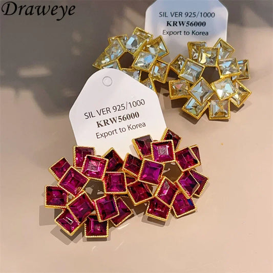 Draweye Medeival Vintage Stud Earrings for Women Geometric Korean Fashion Jewelry Dinner Party Elegant Aretes De Mujer