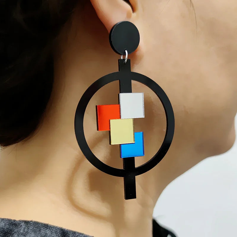 Mirror Acrylic Mosaic Geometric Earrings