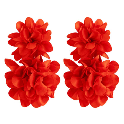 Exaggerated Handmade Red Petal Flower Drop Earrings