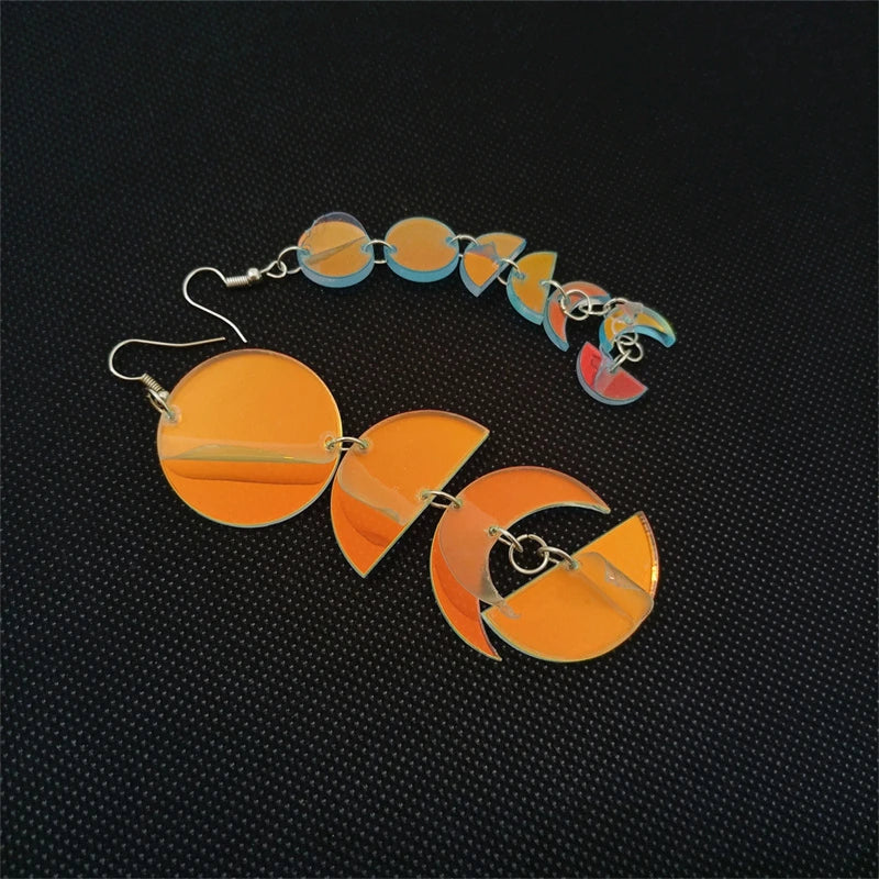 Iridescent  Acrylic Color Moon Round Long Earrings