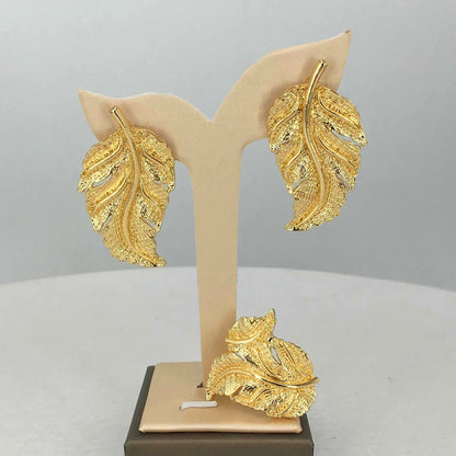 African Queen Big Leaf Gold Plated Jewelry Setsv