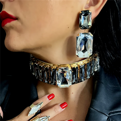 Exquisite Shiny Large Rhinestone Necklace Earrings & Necklace