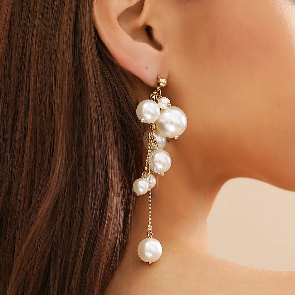 Elegant Pearl Long Tassel Drop Earrings