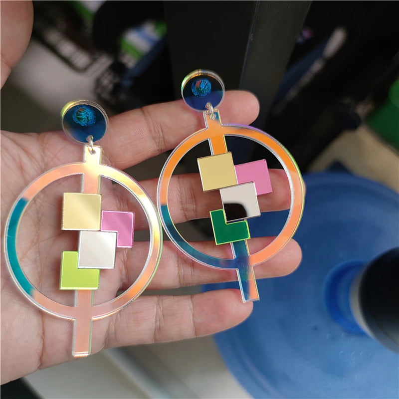 Mirror Acrylic Mosaic Geometric Earrings