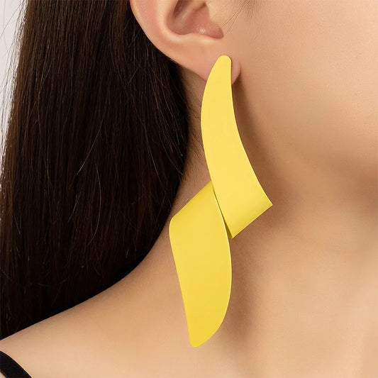 Twist Drop Earrings Design Big Metal Yellow
