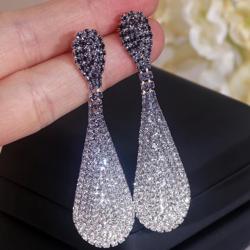 Fashion Shiny Rainbow Color Crystal Earrings for Women Luxury Rhinestone Drop Dangle