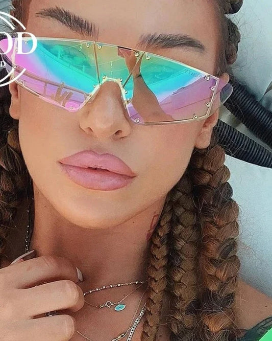 2020Fashion Eye protection Sunglasses Women Irregular Mirror Pink Lens Rivet glasses Vintage Sunglass For Women Men UV400