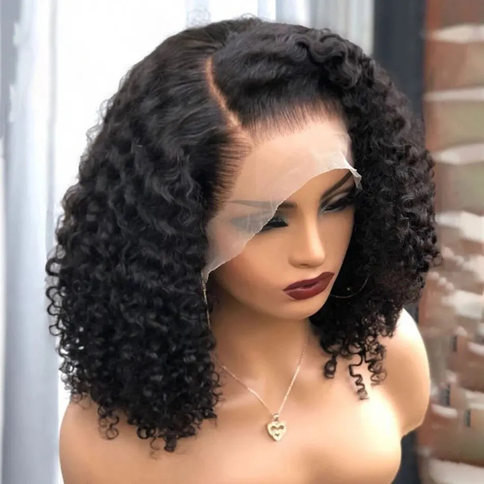 Deep Wave 180% Density Pre-Plucked Side Part Short Bob 13*4 Lace Frontal