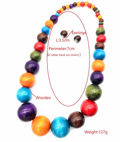 Ethic Style Wood Bead Necklace & Earrings Set