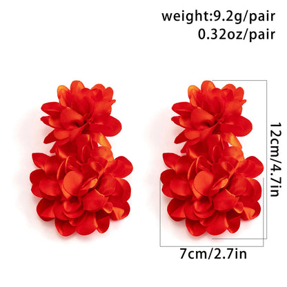 Exaggerated Handmade Red Petal Flower Drop Earrings