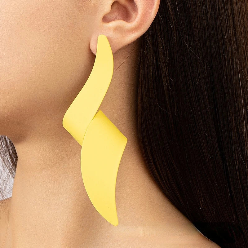 Twist Drop Earrings Design Big Metal Yellow