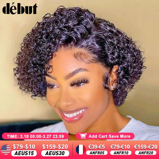 Short Bob Wig Pixie Cut Wig Curly Human Hair Wigs For Women 13x1 Lace Front Transparent Deep Wave Lace Wig Preplucked Hairline