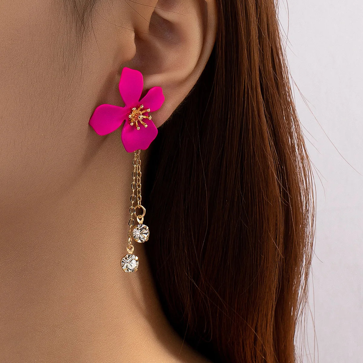 Fashion Fushsia Big Flower Drop Earrings